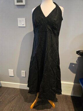 Becky & Max Women’s 100% Linen Halter Midi Dress | Size 14 | Black